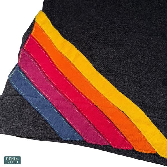 Aviator Nation Charcoal Rainbow 5 Stripe Hoodie Pullover Heritage Streetwear - Picture 9 of 12